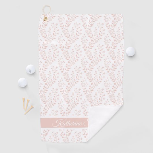 Modern Minimalist Dusty Rose White Floral Script ゴルフタオル (インサイチュ)