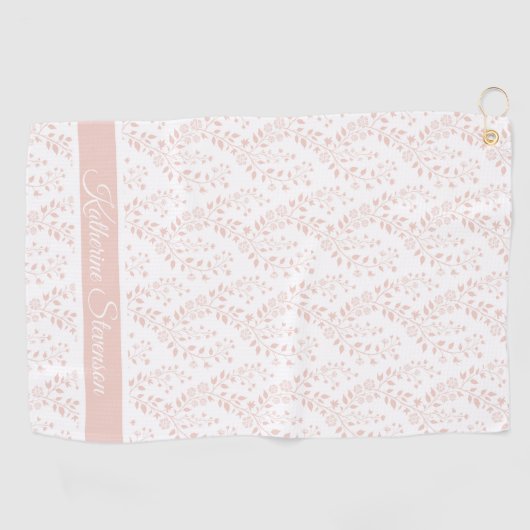 Modern Minimalist Dusty Rose White Floral Script ゴルフタオル (横)