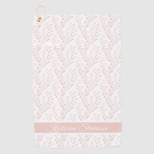 Modern Minimalist Dusty Rose White Floral Script ゴルフタオル (正面)