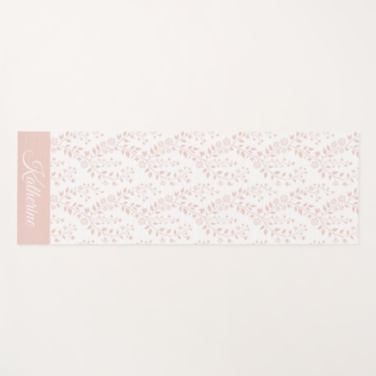 Modern Minimalist Dusty Rose White Floral Script ヨガマット (正面(横))