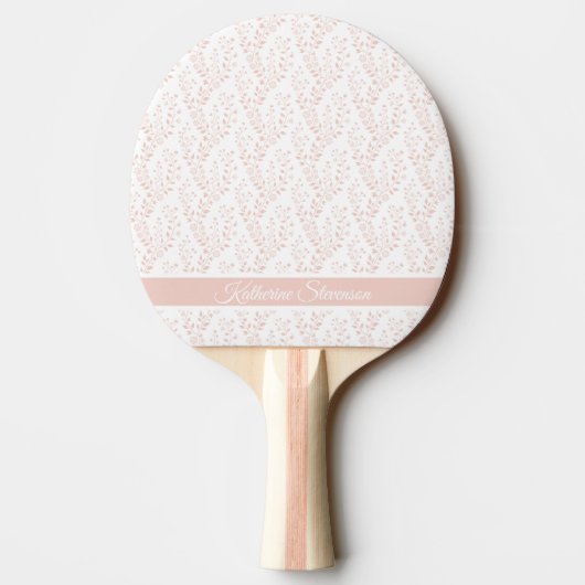 Modern Minimalist Dusty Rose White Floral Script 卓球ラケット (裏面)