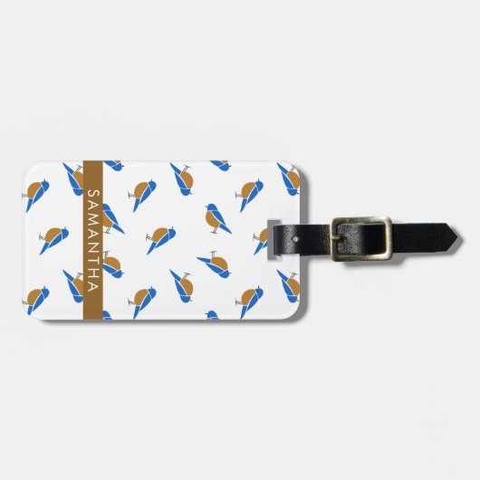 Modern Minimalist Eastern Bluebird Pattern ラゲッジタグ (正面横)