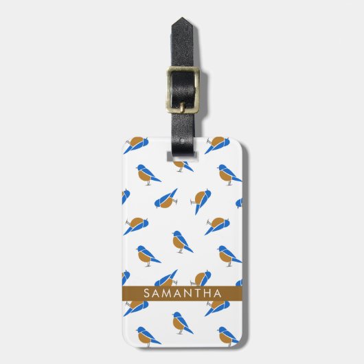 Modern Minimalist Eastern Bluebird Pattern ラゲッジタグ (正面縦)