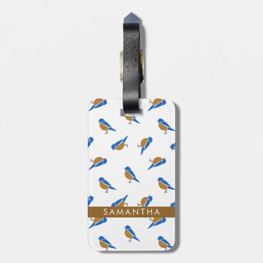Modern Minimalist Eastern Bluebird Pattern ラゲッジタグ (裏面縦)