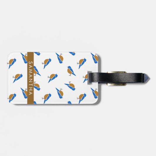 Modern Minimalist Eastern Bluebird Pattern ラゲッジタグ (裏面横)