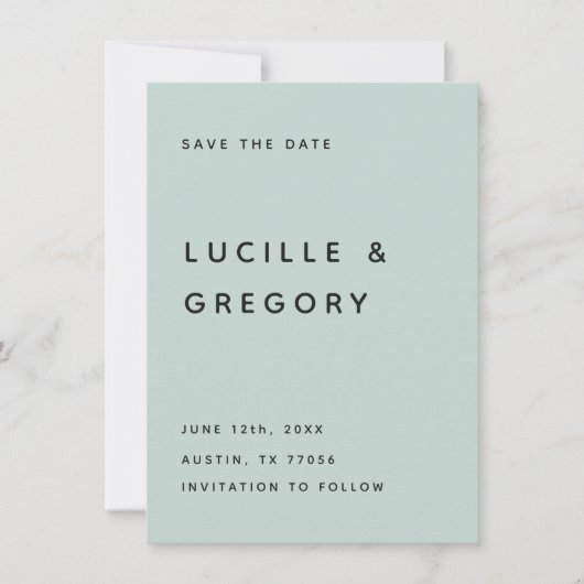 Modern Minimalist Editorial All Caps Seafoam セーブザデート (正面)