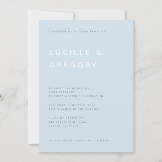 Modern Minimalist Editorial All Caps Sky Blue  招待状 (正面)