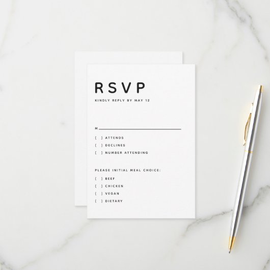 Modern Minimalist Editorial All Caps White & Black 出欠カード (正面/裏面インサイチュ)