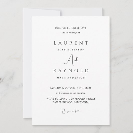 Modern Minimalist Elegant Black White  招待状 (正面)