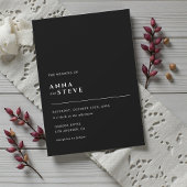 Modern Minimalist Elegant Black White Wedding 招待状