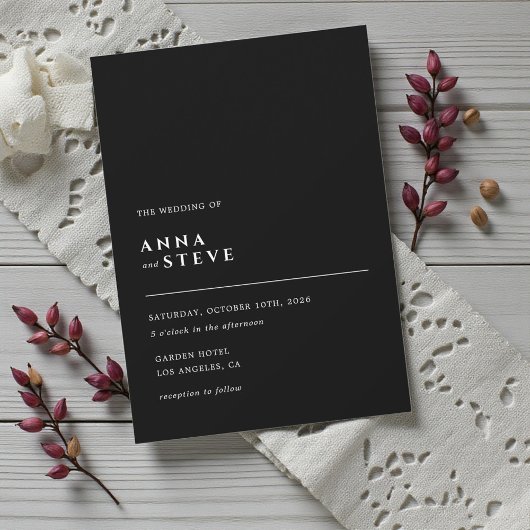 Modern Minimalist Elegant Black White Wedding 招待状