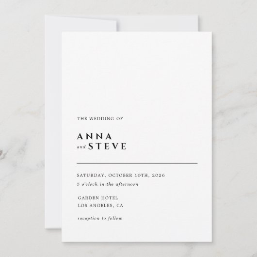 Modern Minimalist Elegant Black White Wedding 招待状 (裏面)