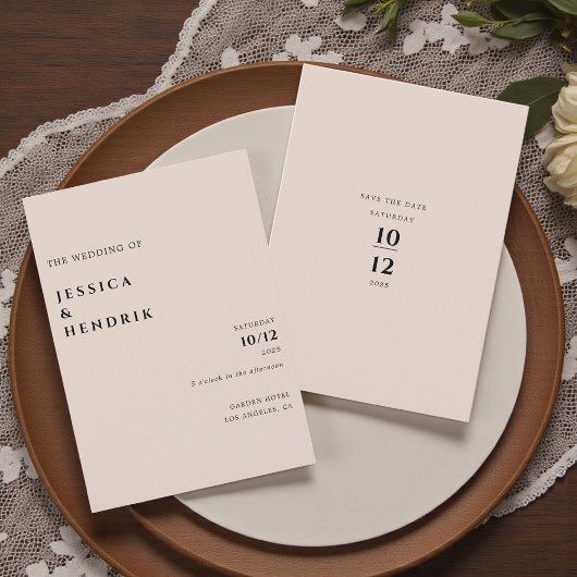 Modern Minimalist Elegant Champagne Wedding 招待状