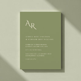 Modern Minimalist Elegant Green Cream Wedding 招待状