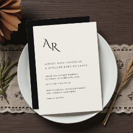 Modern Minimalist Elegant Ivory Black Wedding 招待状