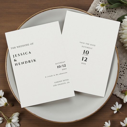 Modern Minimalist Elegant Ivory Wedding 招待状