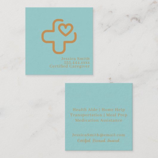 Modern Minimalist Elegant Professional Caregiver スクエア名刺 (正面/裏面)