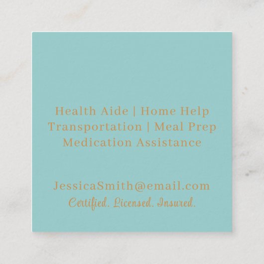 Modern Minimalist Elegant Professional Caregiver スクエア名刺 (裏面)