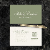 Modern Minimalist Elegant Sage Green QR Code 名刺