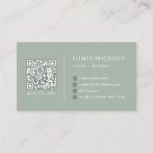 Modern Minimalist Elegant Sage Green QR Code 名刺 (裏面)
