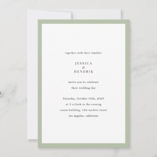 Modern Minimalist Elegant Sage Green Wedding 招待状 (正面)