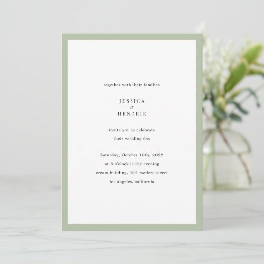 Modern Minimalist Elegant Sage Green Wedding 招待状 (スタンド正面)