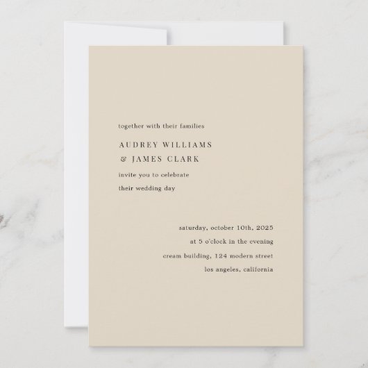 Modern Minimalist Elegant Simple Beige Wedding 招待状 (正面)