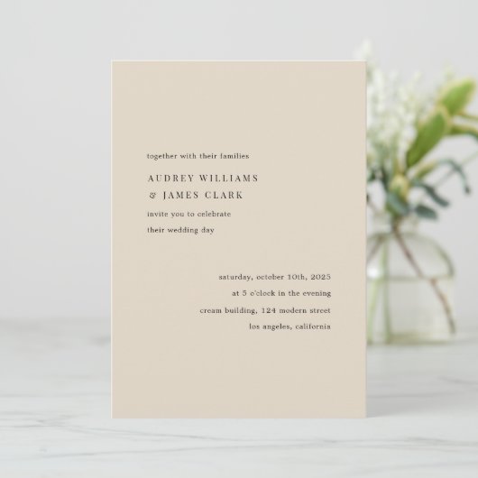 Modern Minimalist Elegant Simple Beige Wedding 招待状 (スタンド正面)