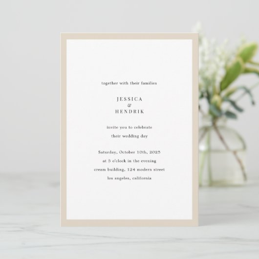 Modern Minimalist Elegant Simple Beige Wedding 招待状 (スタンド正面)