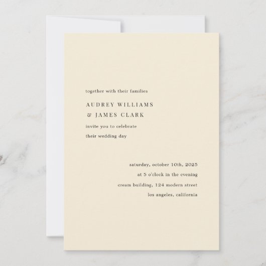 Modern Minimalist Elegant Simple Cream Wedding 招待状 (正面)