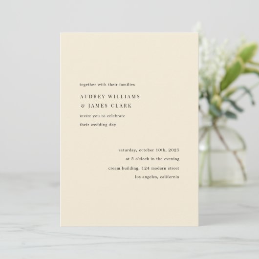 Modern Minimalist Elegant Simple Cream Wedding 招待状 (スタンド正面)