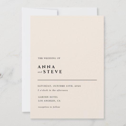 Modern Minimalist Elegant Simple Cream Wedding 招待状 (裏面)