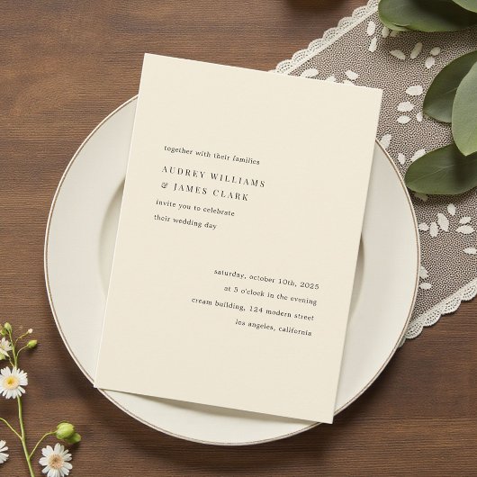 Modern Minimalist Elegant Simple Cream Wedding 招待状