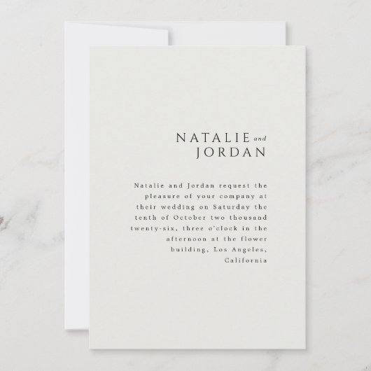 Modern Minimalist Elegant Simple Ivory Wedding 招待状 (正面)