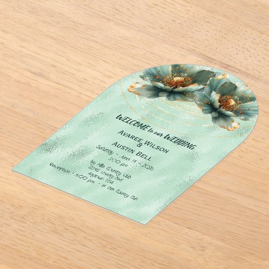 Modern Minimalist Emerald and White Wedding アクリル招待状 (レイダウン)