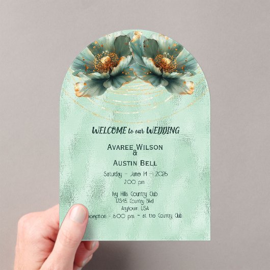 Modern Minimalist Emerald and White Wedding アクリル招待状 (インサイチュ (ポータブル))