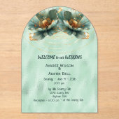 Modern Minimalist Emerald and White Wedding アクリル招待状 (正面)