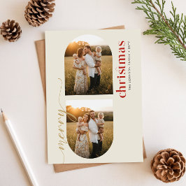 Modern Minimalist Family Christmas Arched 3 Photo シーズンカード