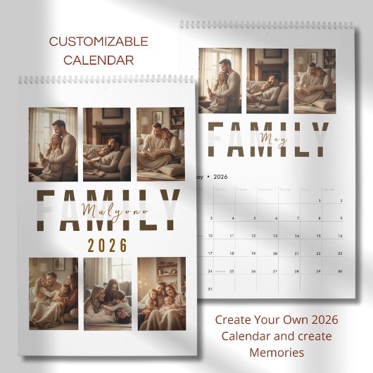 Modern Minimalist Family Photo Calendar 2026 カレンダー