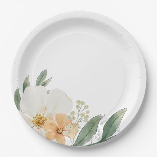 Modern Minimalist Farmhouse Floral Paper Plates ペーパープレート (正面)