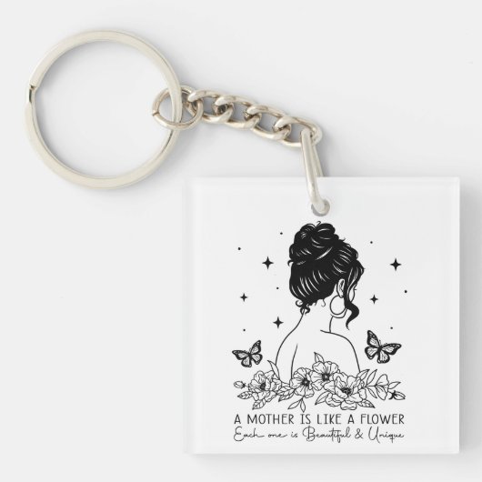 Modern Minimalist Floral Mother's Day Custom Name キーホルダー (正面)