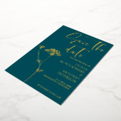Modern Minimalist Floral Teal Save the date 箔招待状 (回転した状態)