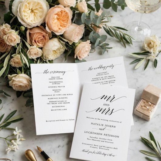 Modern Minimalist Folded Wedding Program プログラム