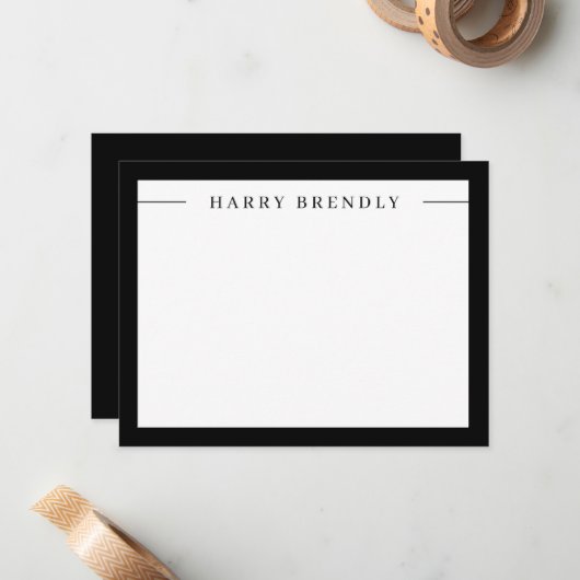 Modern Minimalist Frame Black White Flat Note Card ノートカード (正面/裏面インサイチュ)