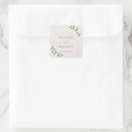 Modern Minimalist Geometric Frame Wedding  スクエアシール (バッグ)