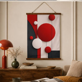Modern Minimalist Geometric Red Black White Circle 吊り下げ型タペストリー