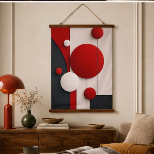 Modern Minimalist Geometric Red Black White Circle 吊り下げ型タペストリー