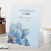 Modern Minimalist Gold and Blue Poppy  台座サイン (インサイチュ)