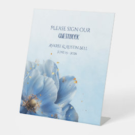 Modern Minimalist Gold and Blue Poppy  台座サイン