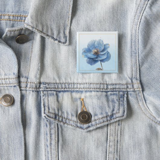 Modern Minimalist Gold and Blue Poppy Button 缶バッジ (インサイチュ)